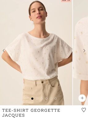 🇫🇷 White Short Sleeve Georgette Tee with Gold seashell Print